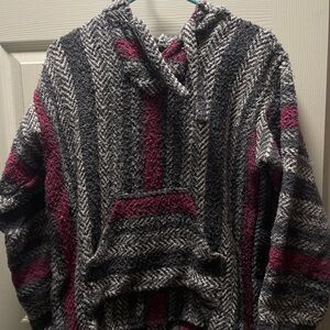 Striped Baja Hoodie in Black, Gray, and Red